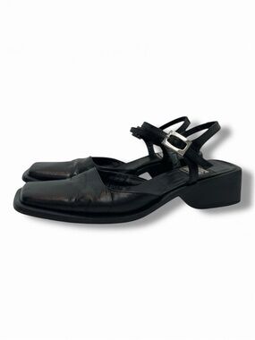 Cesare Paciotti Heroes 1177 Black Leather Square Toe Slingback Heels 37.5 US 6.5